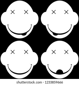 The set of cute emoticon. Funny face with tongue. Vector illustration. White.