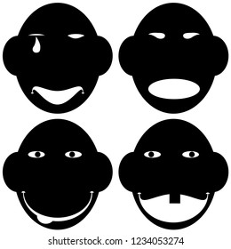 The set of cute emoticon. Funny face with tongue. Vector illustration. The black.