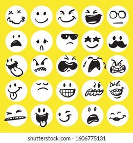 Set of cute emoticon hand drawn with yellow background vector