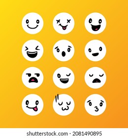 Set of cute emoticon hand drawn with yellow background vector. Premium quality symbols and sign web logo collection. Simple and modern emoticons pictograms.