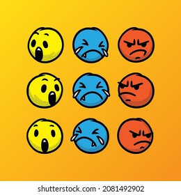 Set of cute emoticon hand drawn with yellow background vector. Premium quality symbols and sign web logo collection. Simple and modern emoticons pictograms.