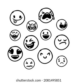 Set of cute emoticon hand drawn with isolated background vector. Premium quality symbols and sign web logo collection. Simple and modern emoticons pictograms.