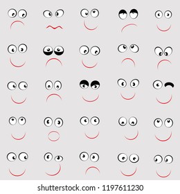 Set of cute emoticons with different emotions.