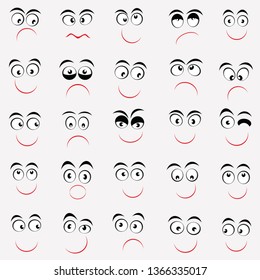 Set of cute emoticons with different emotions.