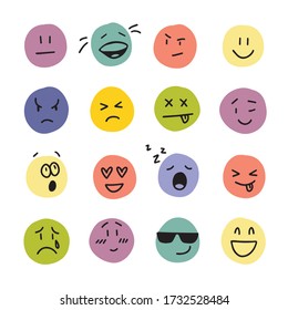 Set of cute emoticons with different emotions in a flat design. Simple doodle style.