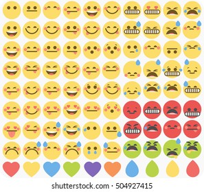 Set of cute emoticons, emoji flat design, vector illustration.