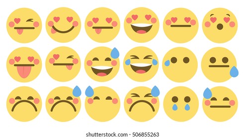 Set of cute emoticons, emoji flat design, vector illustration.