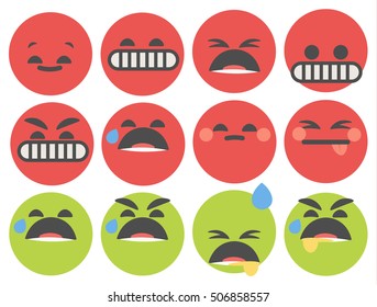 Set of cute emoticons, emoji flat design, vector illustration.