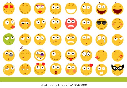 Set of cute Emoticons. Emoji and Smile icons. Isolated on white background. vector illustration.