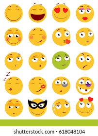 Set of cute Emoticons. Emoji and Smile icons. Isolated on white background. vector illustration.
