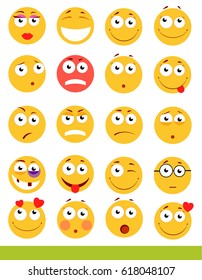 Set of cute Emoticons. Emoji and Smile icons. Isolated on white background. vector illustration.