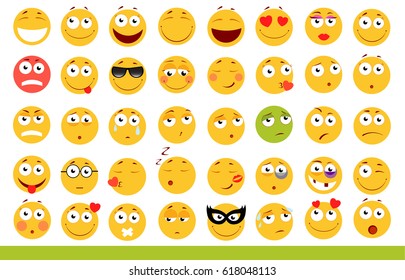 Set of cute Emoticons. Emoji and Smile icons. Isolated on white background. vector illustration.