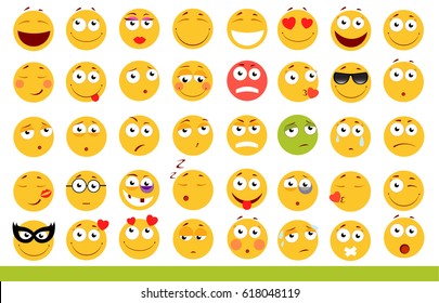Set of cute Emoticons. Emoji and Smile icons. Isolated on white background. vector illustration.