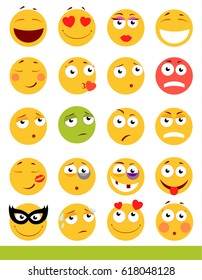 Set of cute Emoticons. Emoji and Smile icons. Isolated on white background. vector illustration.