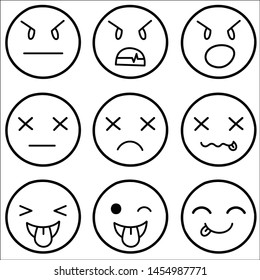 Set of cute emoticons isolated on white background.Vector illustration.