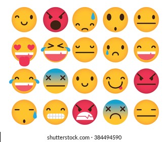 Set of cute emoticons isolated on white background