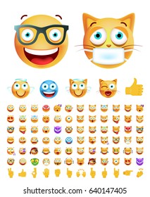 Set of Cute Emoticons on Transparent Background. Isolated Vector Illustration