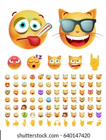 Set of Cute Emoticons on Transparent Background. Isolated Vector Illustration