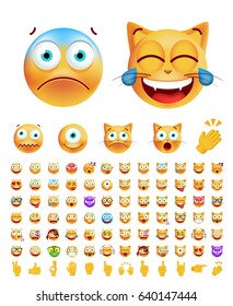Set of Cute Emoticons on Transparent Background. Isolated Vector Illustration