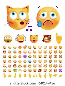 Set of Cute Emoticons on Transparent Background. Isolated Vector Illustration