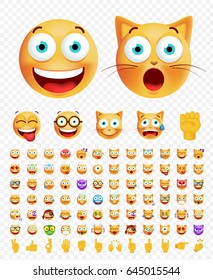Set of Cute Emoticons on Transparent Background. Isolated Vector Illustration