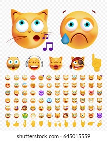 Set of Cute Emoticons on Transparent Background. Isolated Vector Illustration