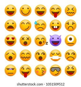Set of Cute Emoticons on White Background. Isolated Vector Illustration 