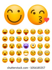Set of Cute Emoticons on White Background . Isolated Vector Illustration 