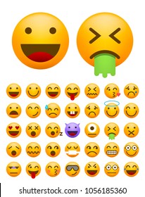 Set of Cute Emoticons on White Background . Isolated Vector Illustration 