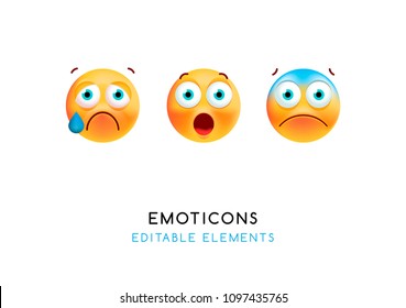 Set of Cute Emoticons on White Background . Isolated Vector Illustration 
