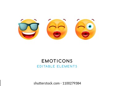 Set of Cute Emoticons on White Background . Isolated Vector Illustration 