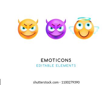 Set of Cute Emoticons on White Background . Isolated Vector Illustration 