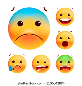 Set of Cute Emoticons on White Background . Isolated Vector Illustration 