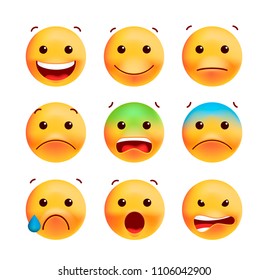 Set of Cute Emoticons on White Background . Isolated Vector Illustration 
