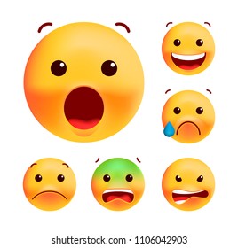 Set of Cute Emoticons on White Background . Isolated Vector Illustration 