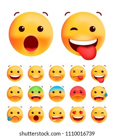 Set of Cute Emoticons on White Background . Isolated Vector Illustration 