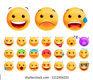 Set of Cute Emoticons on White Background. Isolated Vector Illustration 