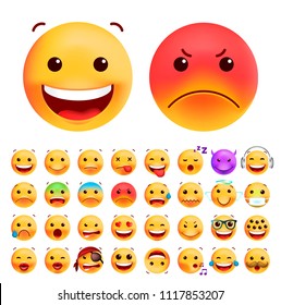 Set of Cute Emoticons on White Background . Isolated Vector Illustration