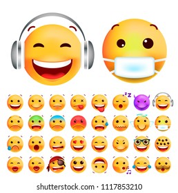 Set of Cute Emoticons on White Background . Isolated Vector Illustration