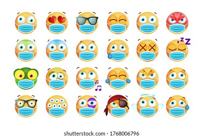 Conjunto de emoticonos bonitos sobre fondo blanco . Ilustración de vectores aislados 