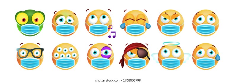 Set of Cute Emoticons on White Background . Isolated Vector Illustration 