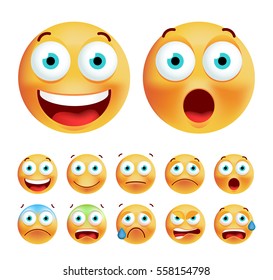 Set of Cute Emoticons on White Background. Isolated Vector Illustration 