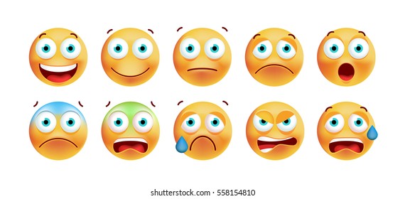 Set of Cute Emoticons on White Background. Isolated Vector Illustration 