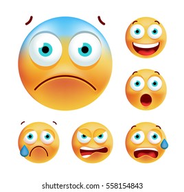 Set of Cute Emoticons on White Background. Isolated Vector Illustration 