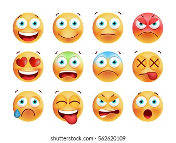 Set of Cute Emoticons on White Background. Isolated Vector Illustration 