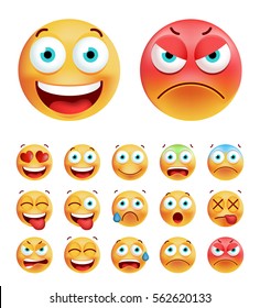 Set of Cute Emoticons on White Background. Isolated Vector Illustration 