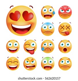 Set of Cute Emoticons on White Background. Isolated Vector Illustration 