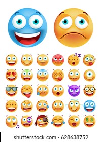 Set of Cute Emoticons on White Background. Isolated Vector Illustration 