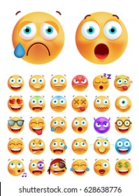 Set of Cute Emoticons on White Background. Isolated Vector Illustration 