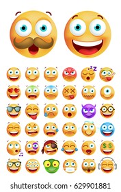 Set of Cute Emoticons on White Background. Isolated Vector Illustration 